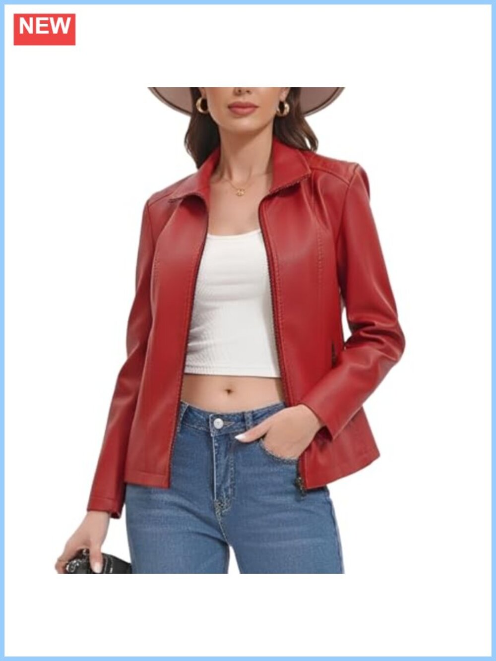 Faux Leather Motorcycle Jacket Women Zip Up Quilted Going Out Coat